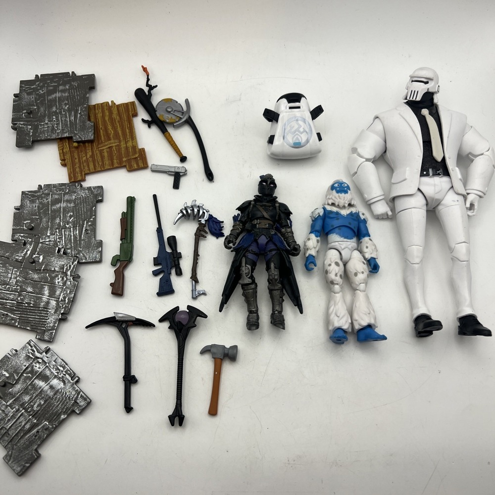 Fortnite Jazwares 4" Action Figure Lot Ghost Henchman Frozen Raven Trog Weapons